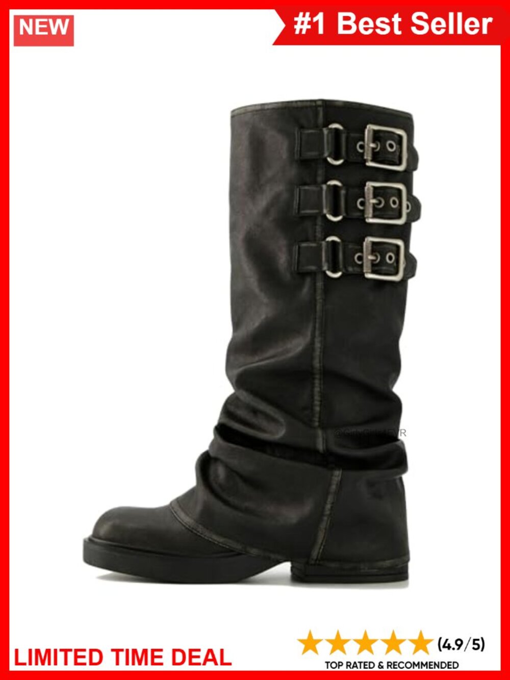 Slouch Knee High Boots Fold Over Chunky Platform Goth Women's